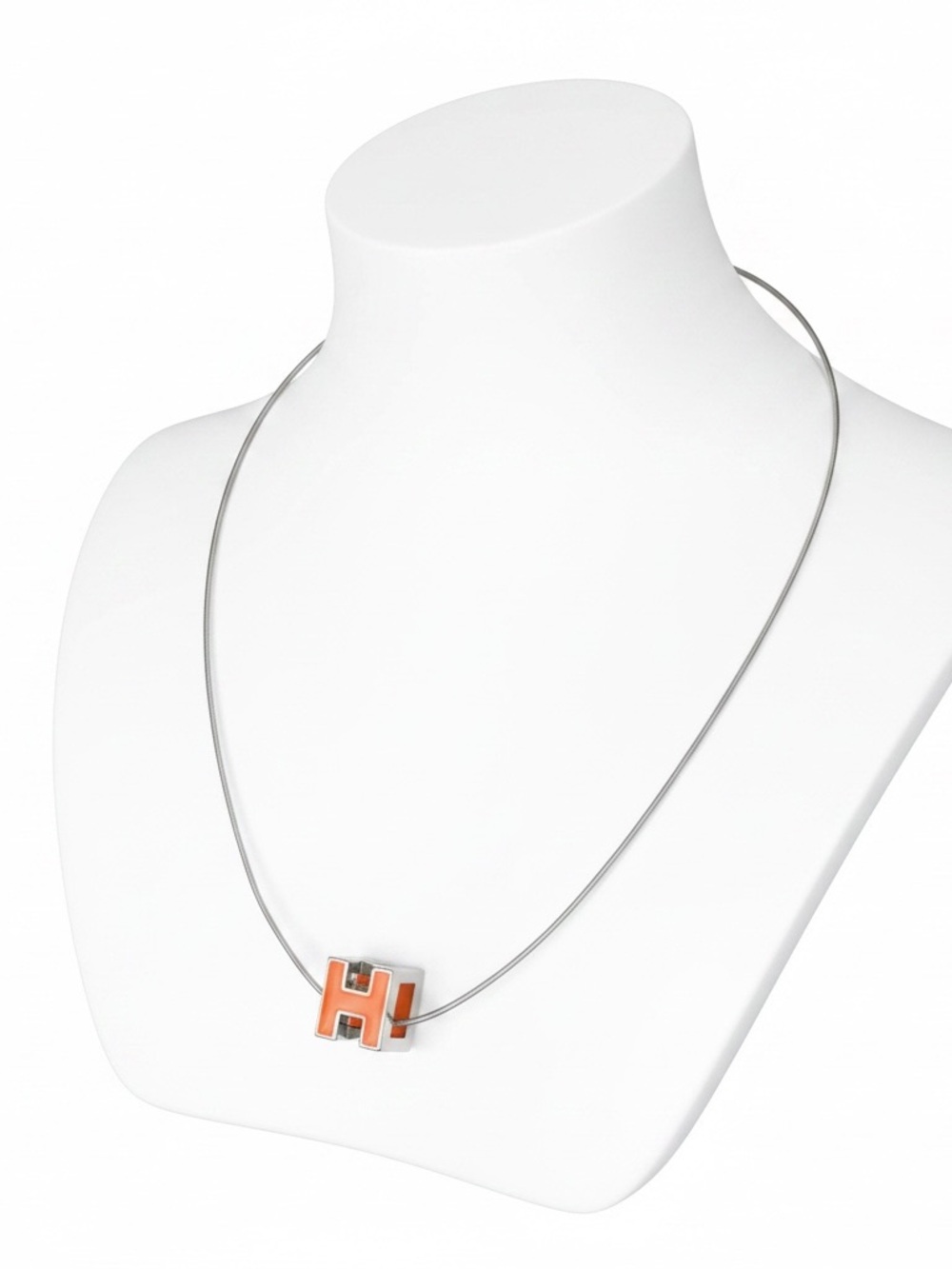 Hermes Orange H Enamel Pendant Necklace